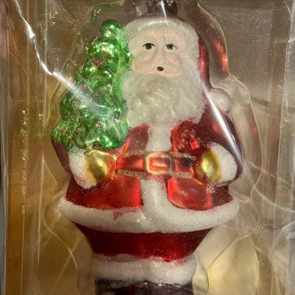 Vintage Walmart Glass Santa Ornaments Set of 3 - 5